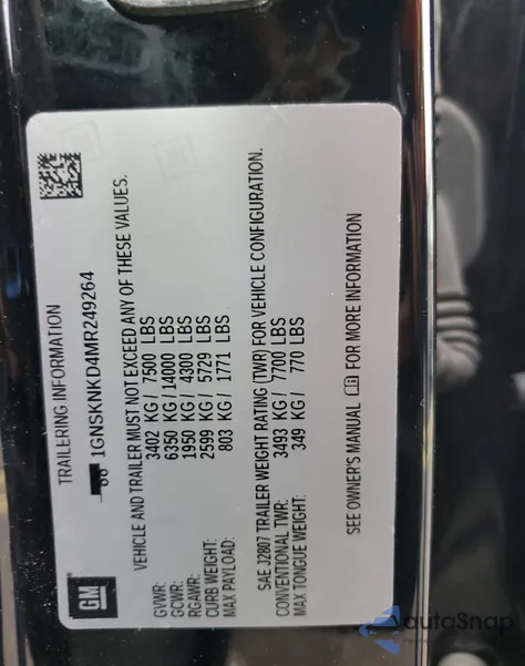 2021 Chevrolet Tahoe K1500 Lt from USA, damaged, VIN 1GNSKNKD4MR249264